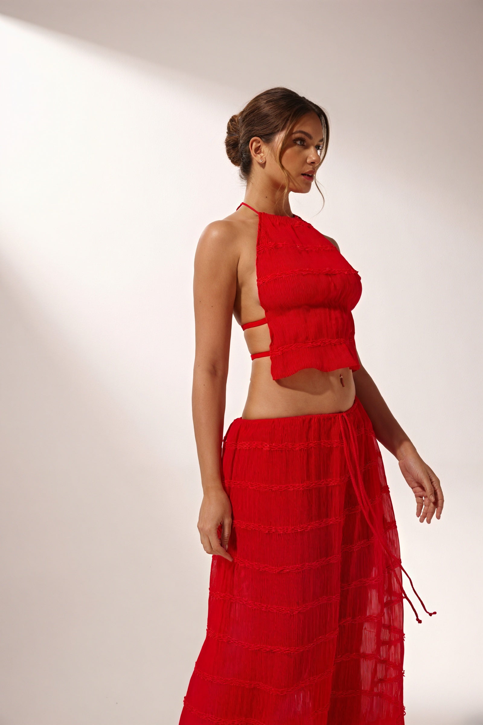 Women's Red Halter Crop Top – Textured Bohemian Style-80954-25e1c2c9-8ac1-46b1-97ba-be4c946da1bb