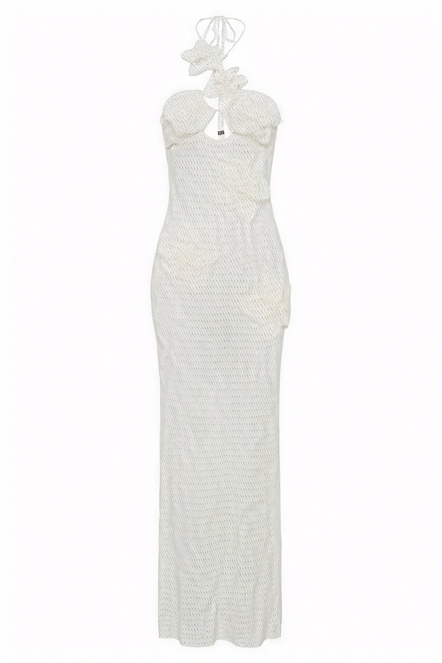 Women's Floor-Length Halter Dress – White Crochet Floral Appliqué-80963-b4faf6ad-da6d-4e11-ad57-bfcd53eb0fee