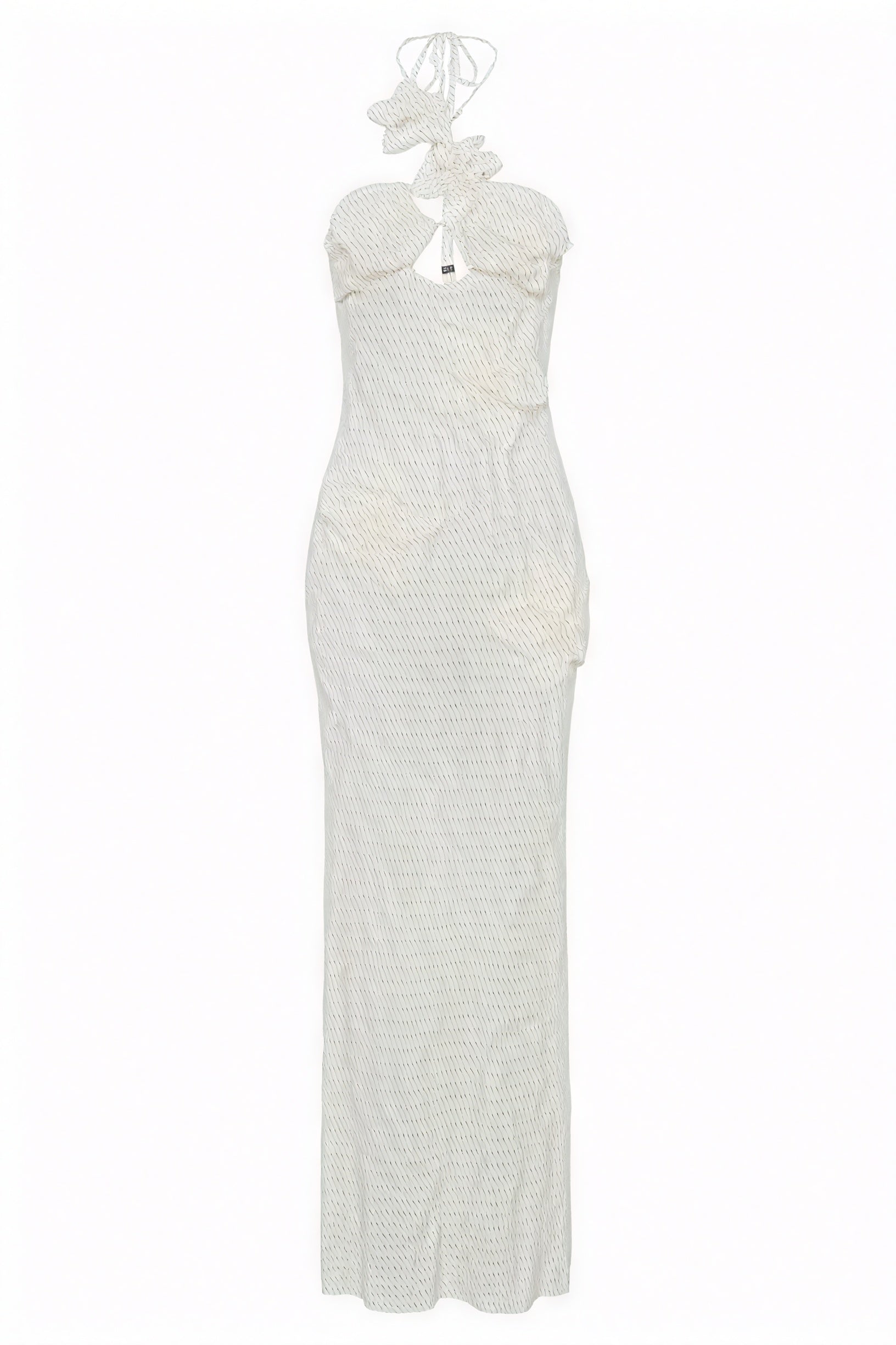 Women's Floor-Length Halter Dress – White Crochet Floral Appliqué-80963-b4faf6ad-da6d-4e11-ad57-bfcd53eb0fee