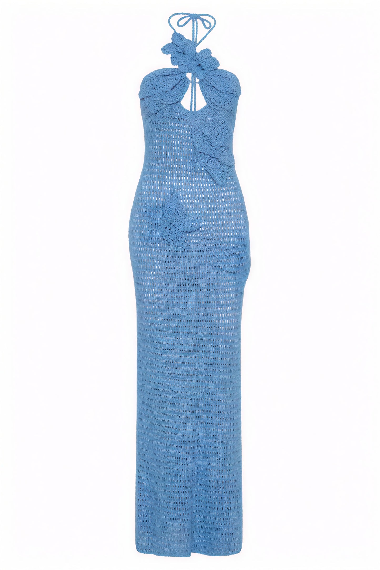 Women's Floor-Length Halter Dress – White Crochet Floral Appliqué-80963-b8955f5f-2cd5-4c71-b59f-d20c0c962826