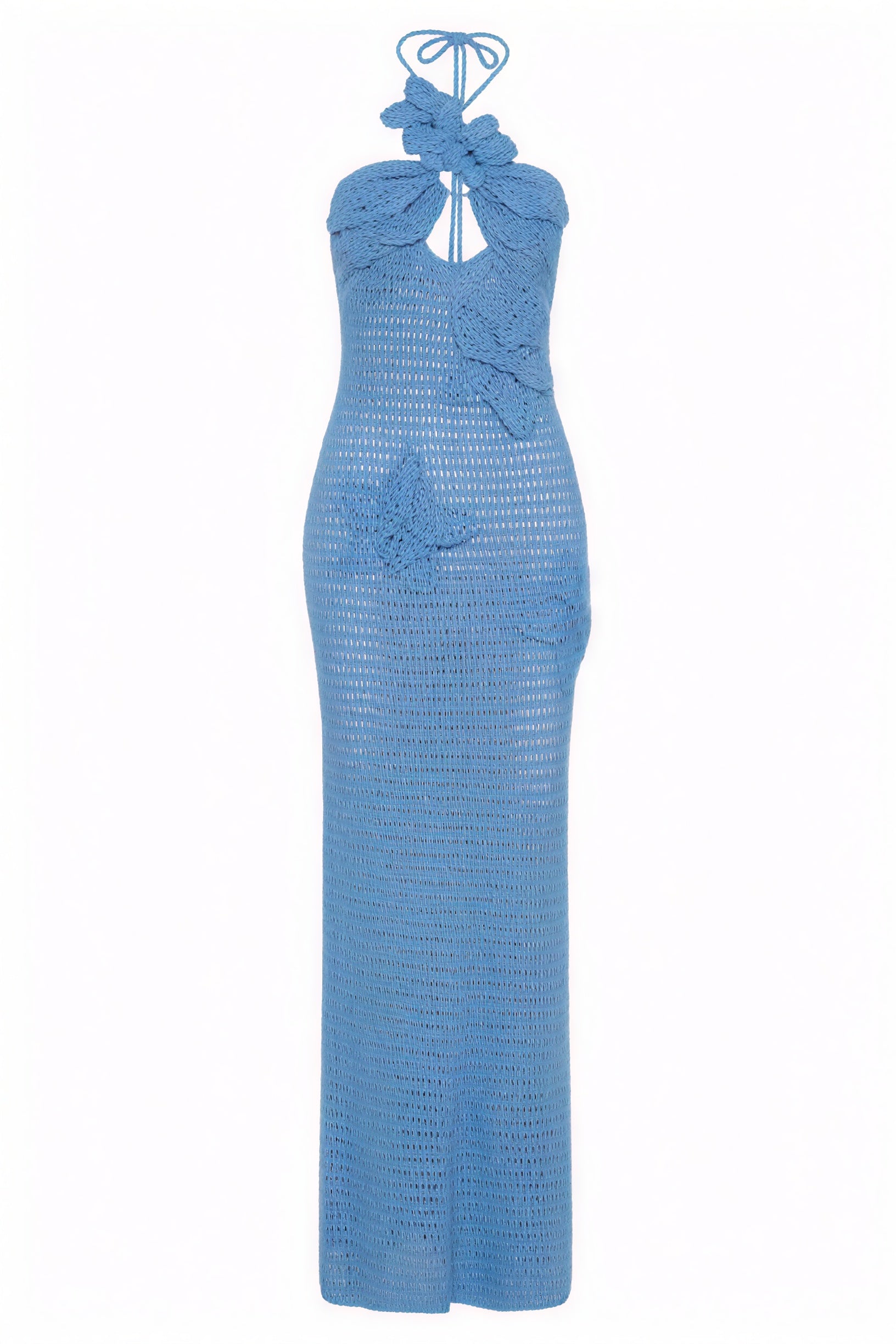 Women's Floor-Length Halter Dress – White Crochet Floral Appliqué-80963-b8955f5f-2cd5-4c71-b59f-d20c0c962826