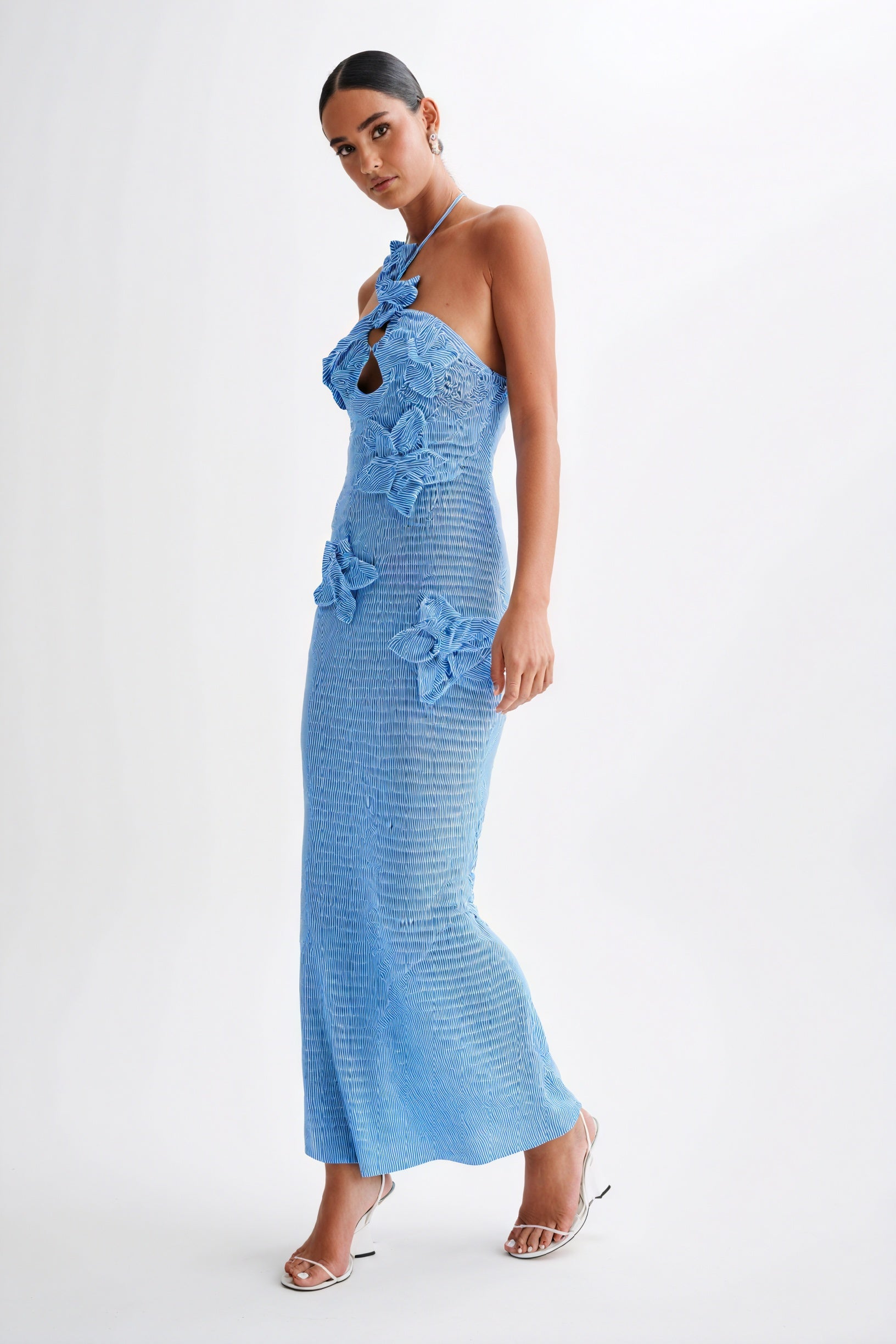 Women's Floor-Length Halter Dress – White Crochet Floral Appliqué-80963-ec4e64f0-8e9c-4ab9-83ec-7648fdd65e27