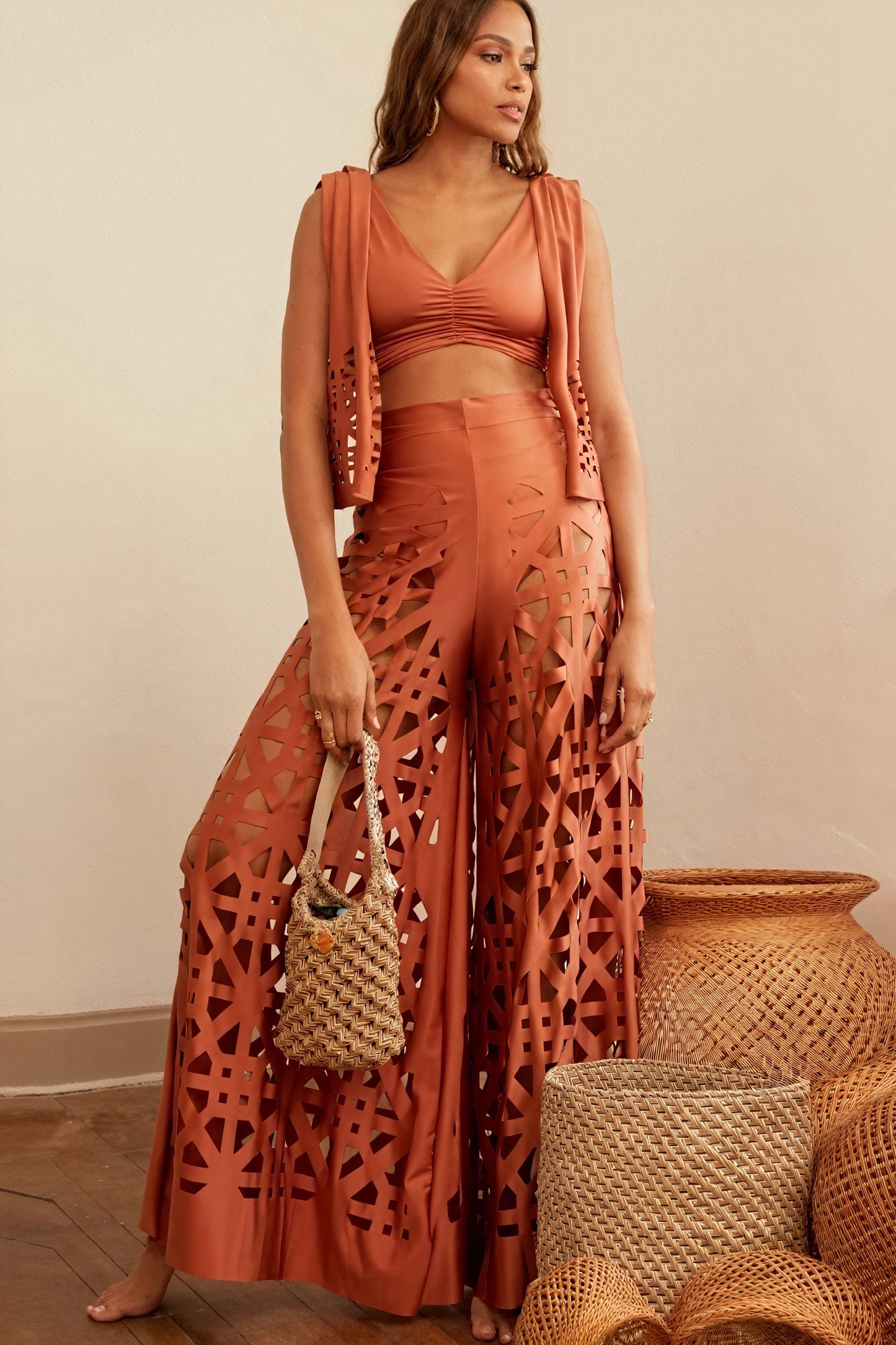 Women's Laser-Cut Wide-Leg Pants & Vest Set – Bohemian Chic Lightweight Fabric in Black White Terracotta-80968-a61e5606-5043-4e9d-99c0-2c994a67c28a