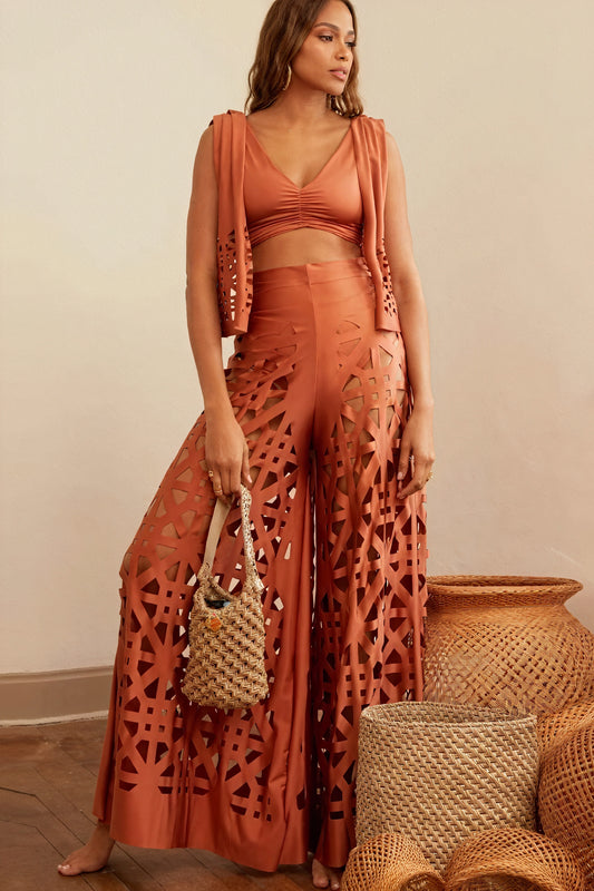 Women's Laser-Cut Wide-Leg Pants & Vest Set – Bohemian Chic Lightweight Fabric in Black White Terracotta-80968-a61e5606-5043-4e9d-99c0-2c994a67c28a