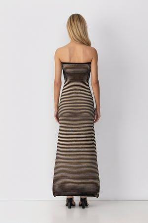 Women's Strapless Ribbed Knit Striped Midi Maxi Dress - Modern Minimalist Style-81016-a1266960-64c6-4fb8-a1ee-8ad6ee4be2ef