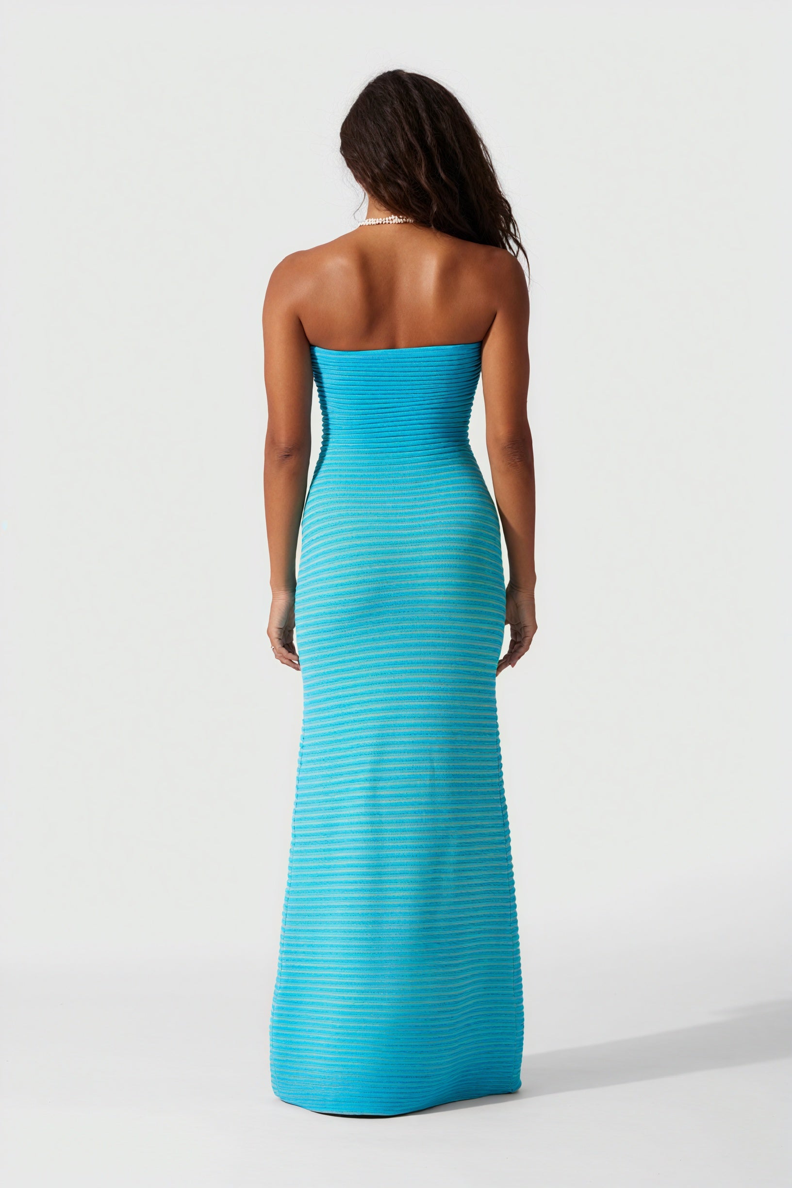 Women's Strapless Ribbed Knit Striped Midi Maxi Dress - Modern Minimalist Style-81016-c6c9d3fe-a8fb-4358-a1a4-d9c05ed303d5