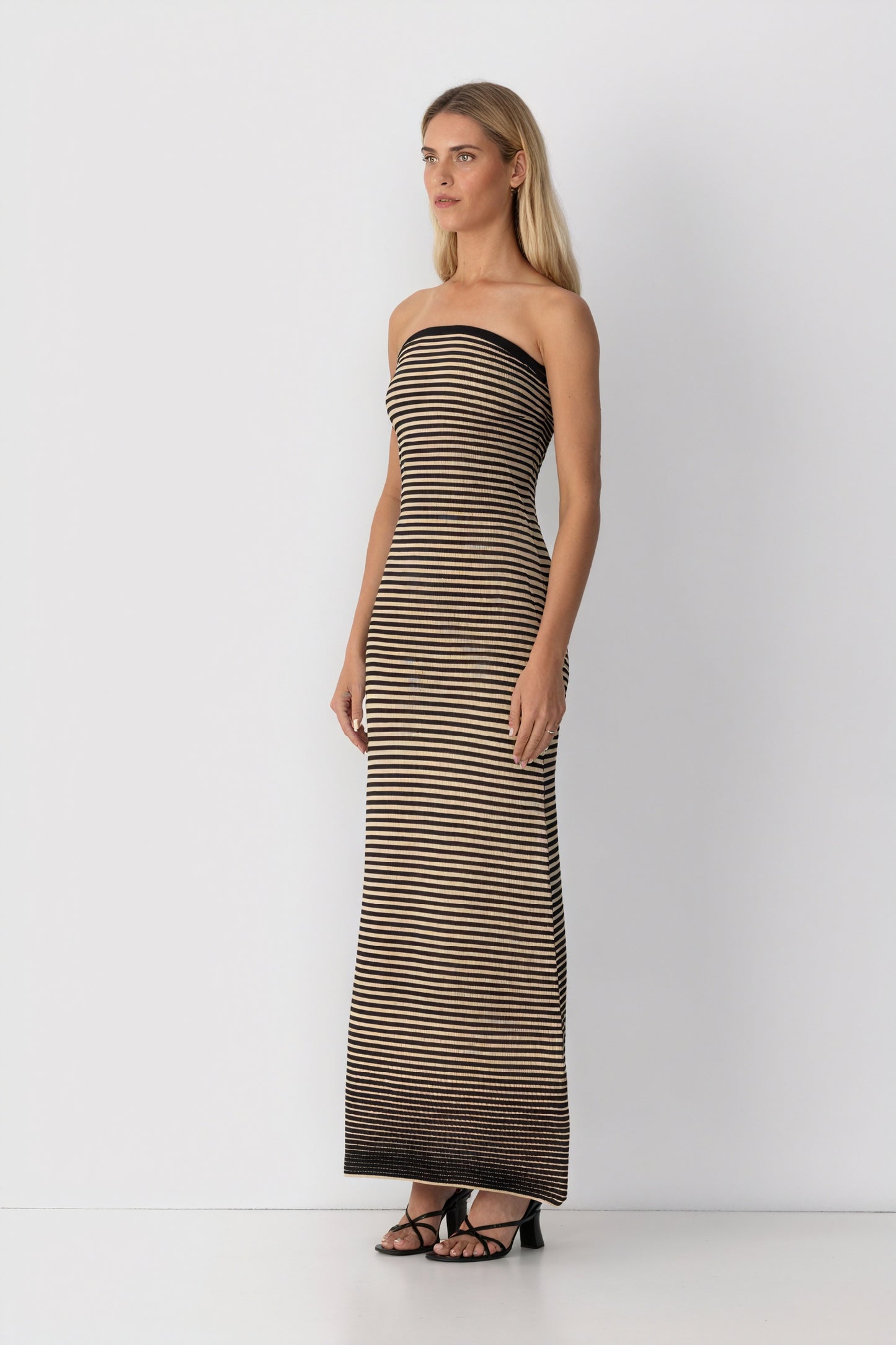 Women's Strapless Ribbed Knit Striped Midi Maxi Dress - Modern Minimalist Style-81016-14d2fcb6-dde6-4d97-a6fa-cd20f93a1771