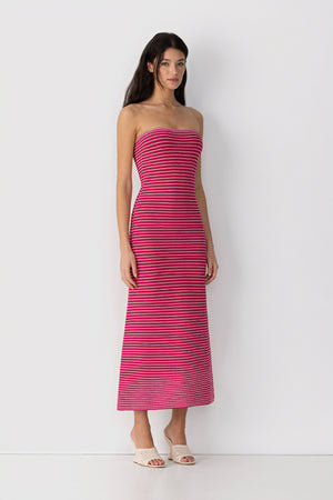 Women's Strapless Ribbed Knit Striped Midi Maxi Dress - Modern Minimalist Style-81016-1bf5e78c-5541-446a-956b-c3d8c119b6ca