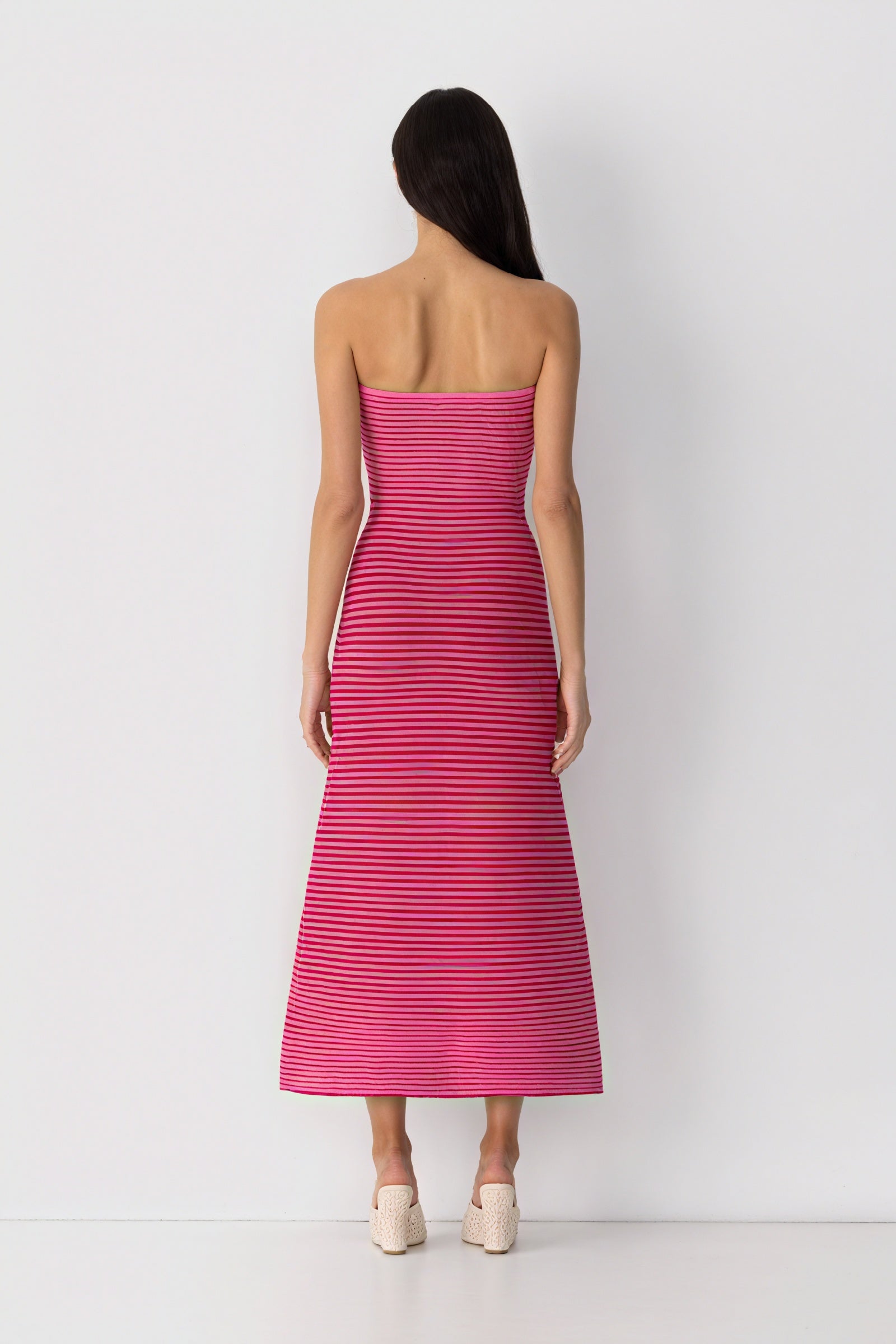 Women's Strapless Ribbed Knit Striped Midi Maxi Dress - Modern Minimalist Style-81016-ccdcd466-fb79-48a1-b11c-408f1680d34b