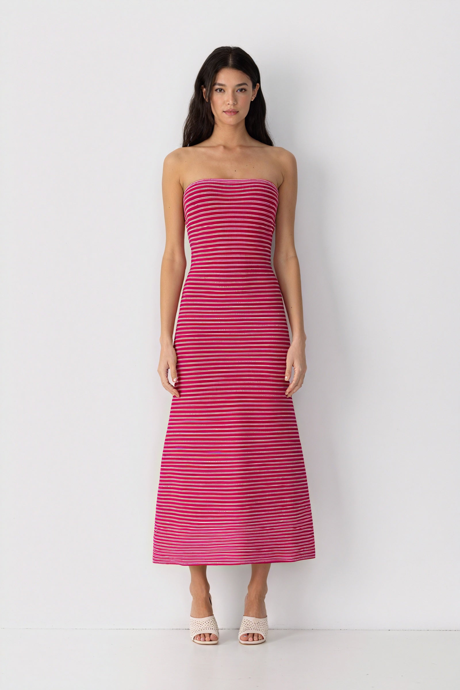 Women's Strapless Ribbed Knit Striped Midi Maxi Dress - Modern Minimalist Style-81016-5b4aefc8-32c8-4aa0-962b-f7cec7de9cfe