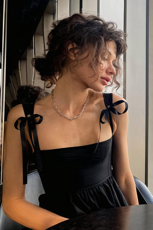 Women's Mini Dress – Black White Square Neck Bow-Tie A-Line Flared-81019-97c0c4e0-0a60-4266-8626-6197027cd162