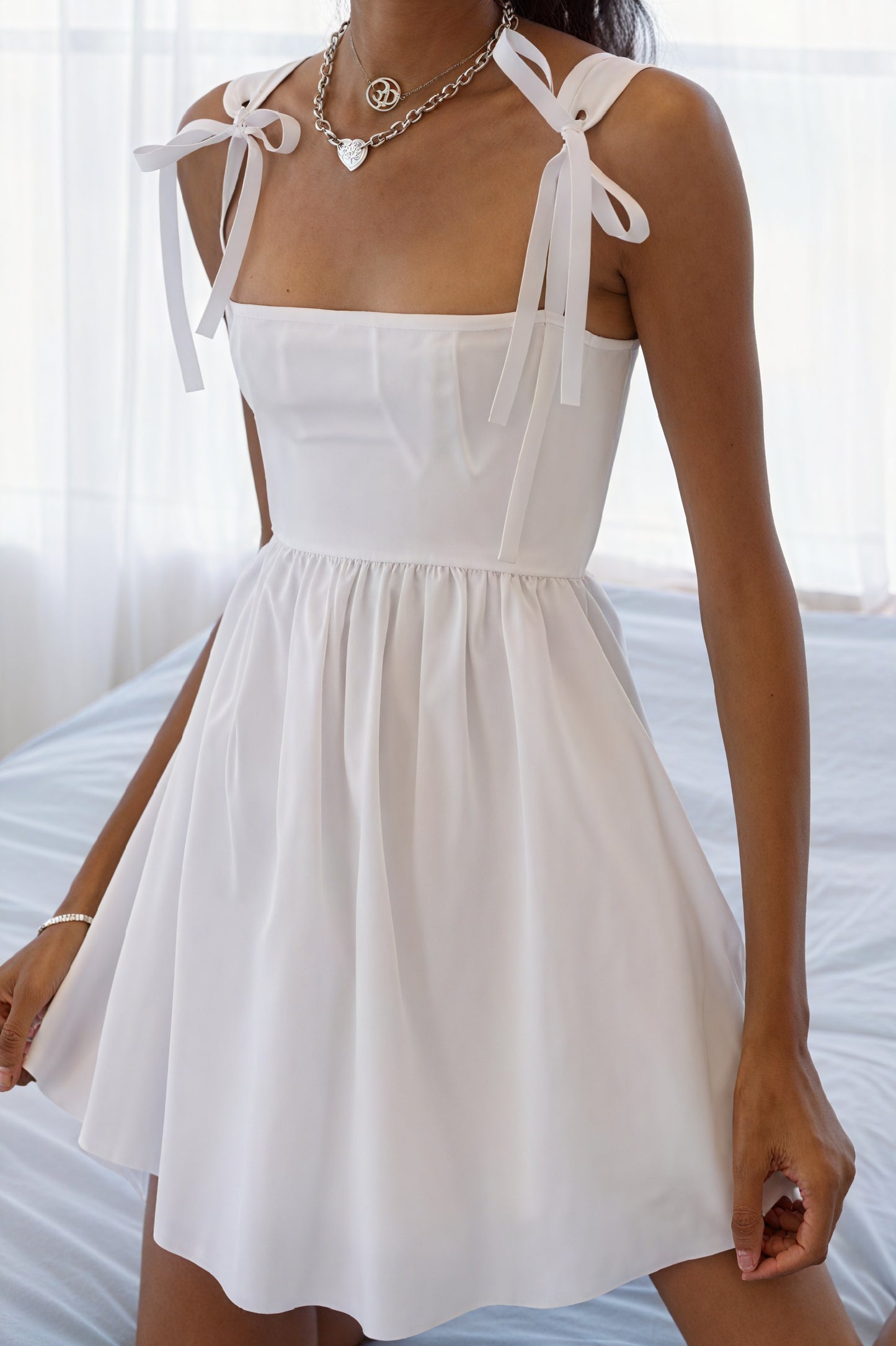 Women's Mini Dress – Black White Square Neck Bow-Tie A-Line Flared-81019-74c218c2-ea9c-4e88-bb80-4d7ccd9da7a5