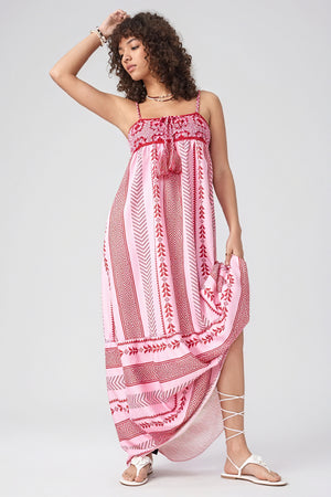 Women's Pink Cotton Floor-Length Dress – Embroidered Bodice, Tiered Skirt, Bohemian Style-81024-382350aa-4927-4ef2-8e49-906730b54ae2