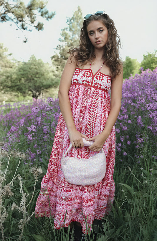 Women's Pink Cotton Floor-Length Dress – Embroidered Bodice, Tiered Skirt, Bohemian Style-81024-1f802e2a-84d3-45e4-8a6d-3be24dea124d