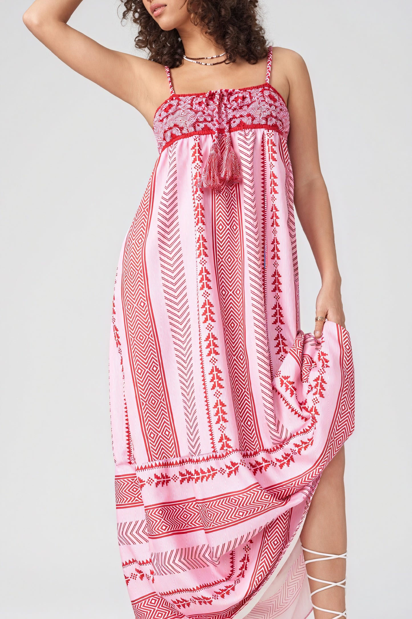 Women's Pink Cotton Floor-Length Dress – Embroidered Bodice, Tiered Skirt, Bohemian Style-81024-7cec3be3-bc61-4d1d-8cfb-f04b88211d1a