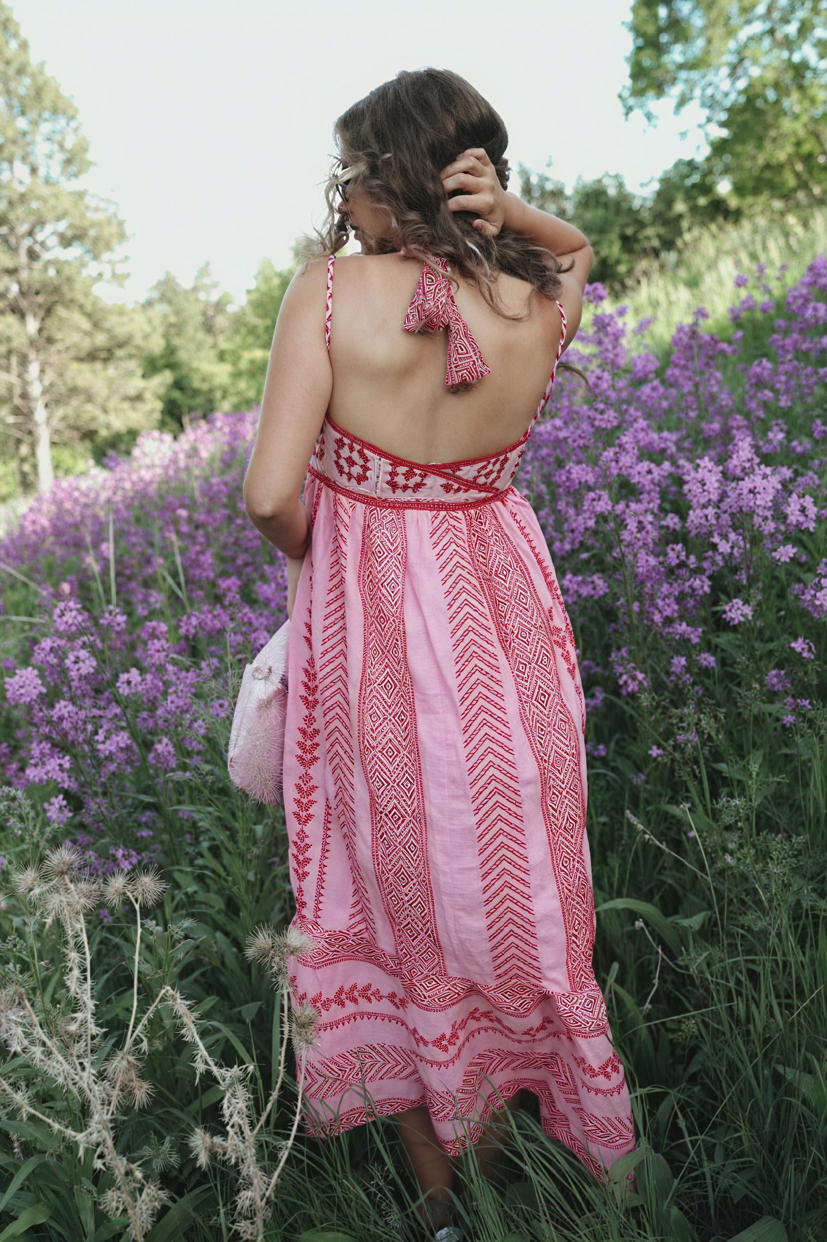 Women's Pink Cotton Floor-Length Dress – Embroidered Bodice, Tiered Skirt, Bohemian Style-81024-52c611d5-d5cc-4591-8572-01fe73996cf3