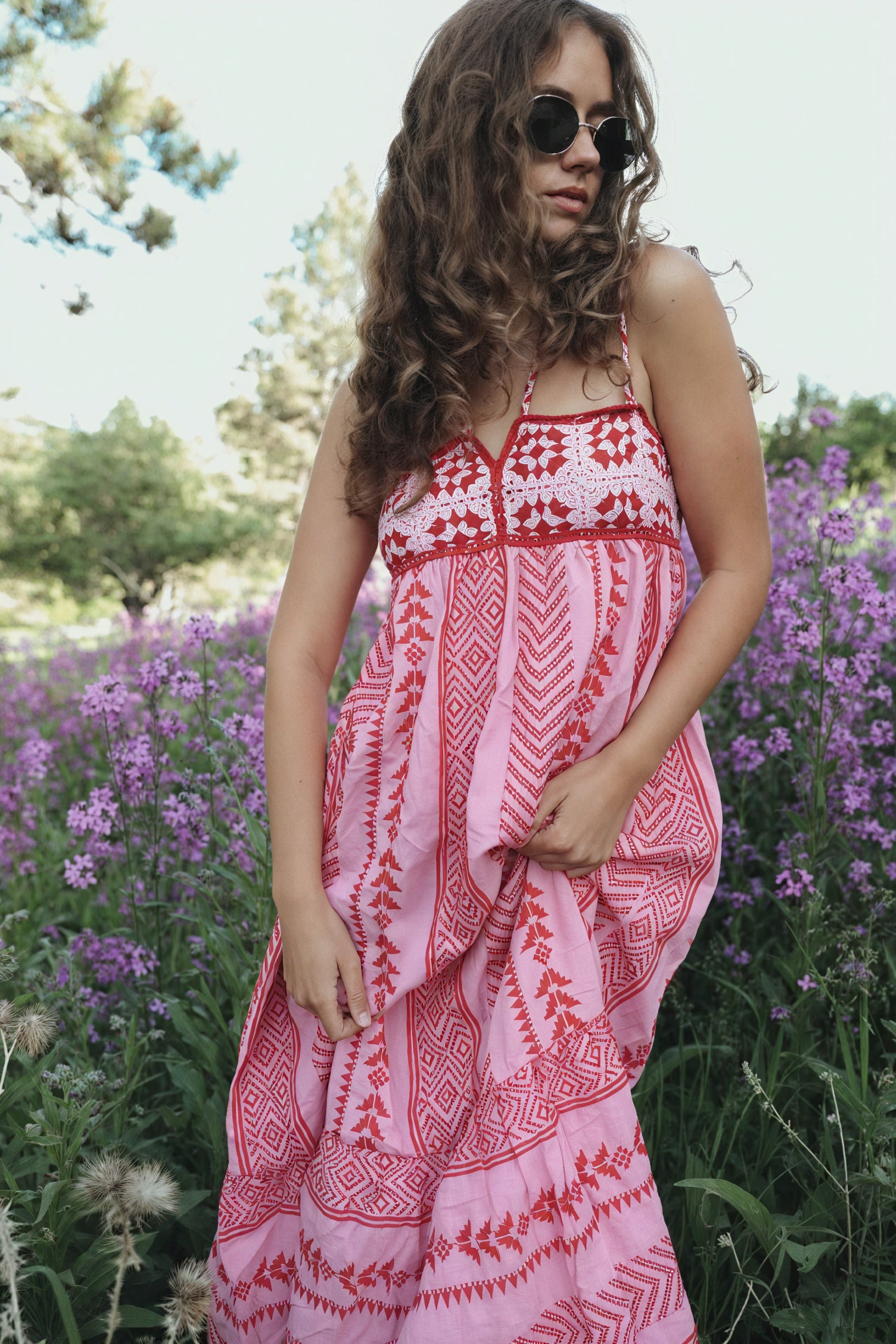 Women's Pink Cotton Floor-Length Dress – Embroidered Bodice, Tiered Skirt, Bohemian Style-81024-002c526e-5cb6-4c2e-8732-a65445e89a87