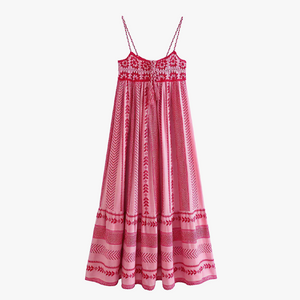 Women's Pink Cotton Floor-Length Dress – Embroidered Bodice, Tiered Skirt, Bohemian Style-81024-134f6b12-e501-40d4-ba08-ccc224f3400c