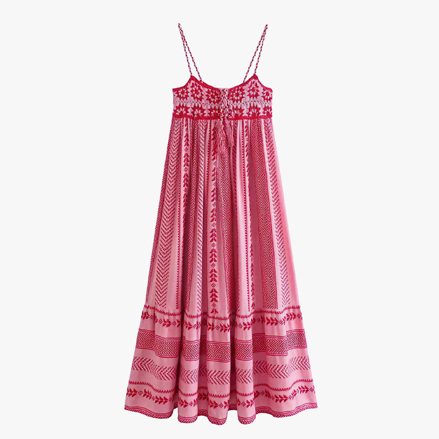 Women's Pink Cotton Floor-Length Dress – Embroidered Bodice, Tiered Skirt, Bohemian Style-81024-134f6b12-e501-40d4-ba08-ccc224f3400c