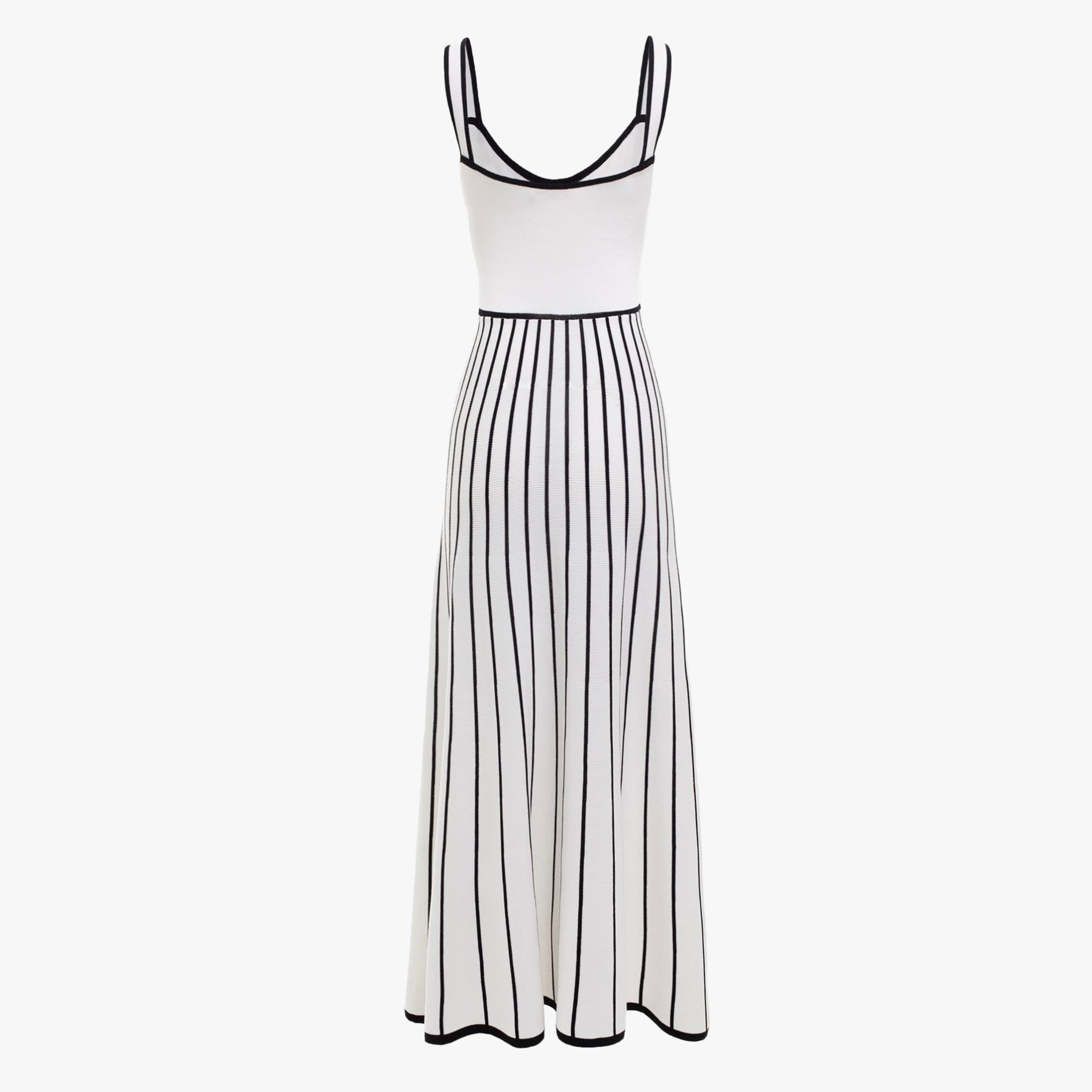 Women's Off-White Midi Dress – Square Neck, Button-Down Bodice, Striped A-Line Skirt-81027-fee366b3-d8c3-461c-bc7b-b9624f36d62d