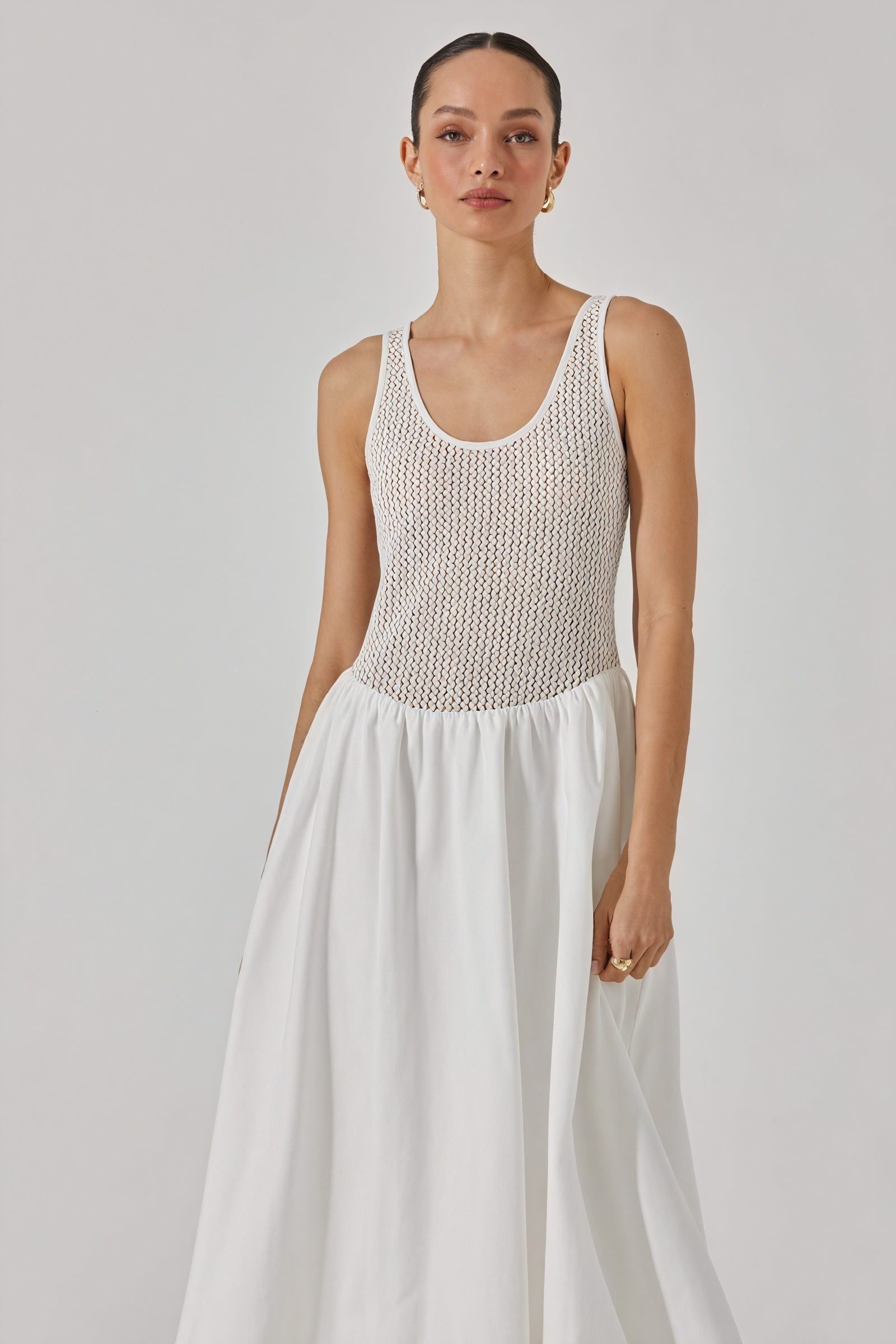 Women's White Midi Dress – Textured Bodice, Sleeveless, Flowing Silhouette-81050-04035fbc-bd70-4ab8-a5cd-c88e1a595b6c