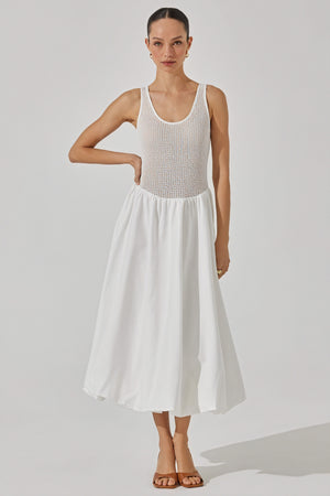 Women's White Midi Dress – Textured Bodice, Sleeveless, Flowing Silhouette-81050-92d32922-da51-4327-ac67-9d2779f6fa59