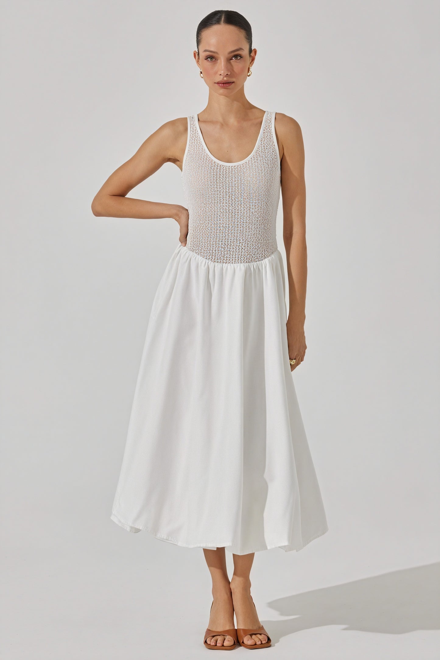 Women's White Midi Dress – Textured Bodice, Sleeveless, Flowing Silhouette-81050-92d32922-da51-4327-ac67-9d2779f6fa59