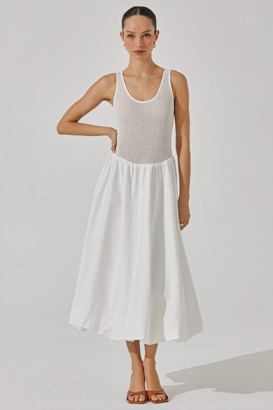 Women's White Midi Dress – Textured Bodice, Sleeveless, Flowing Silhouette-81050-92d32922-da51-4327-ac67-9d2779f6fa59