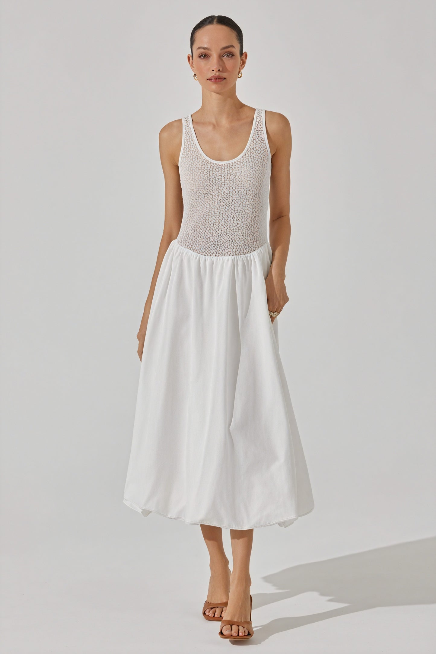 Women's White Midi Dress – Textured Bodice, Sleeveless, Flowing Silhouette-81050-e7dd4d7f-6357-4d14-8227-a076294d02c0