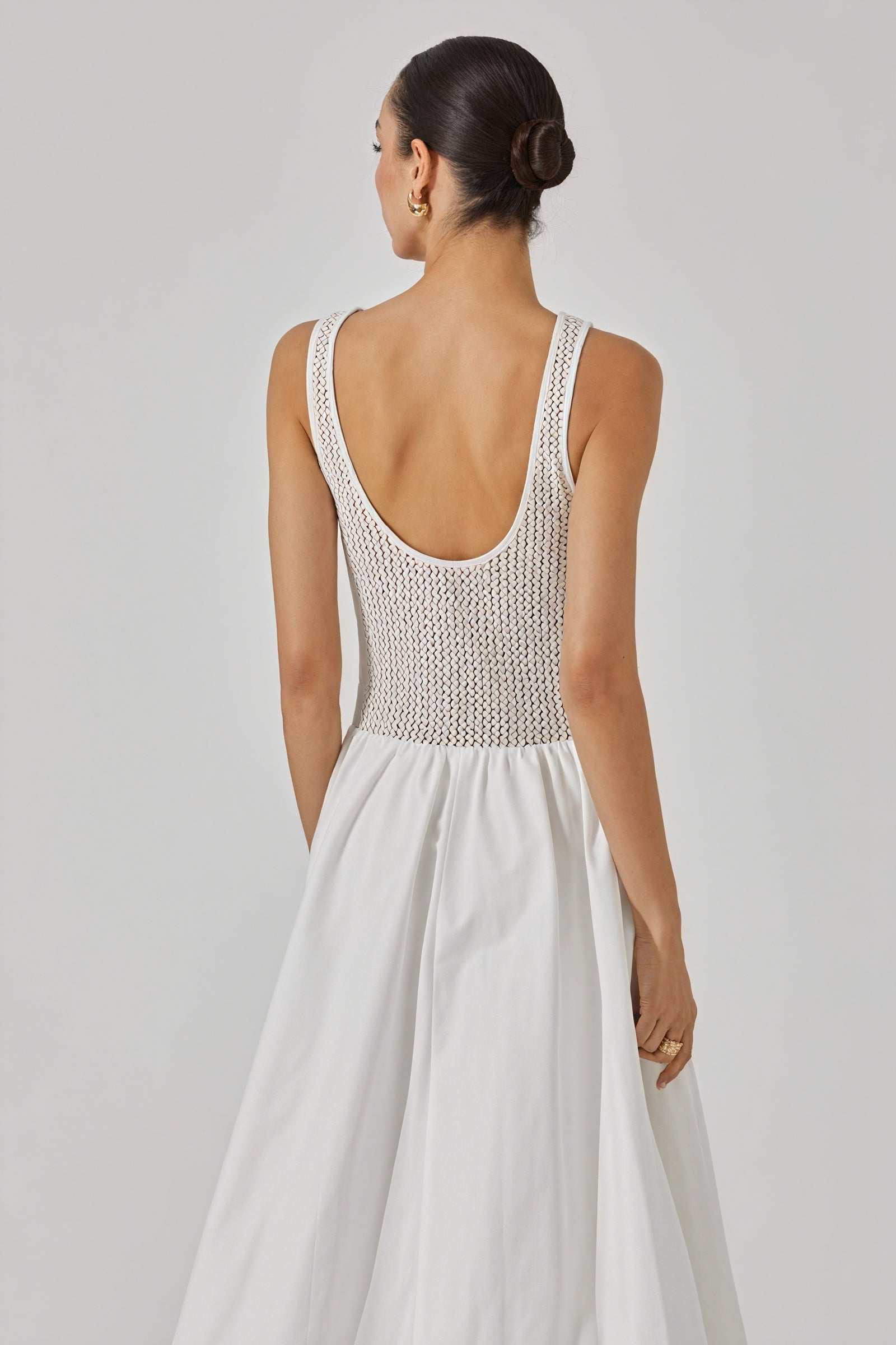 Women's White Midi Dress – Textured Bodice, Sleeveless, Flowing Silhouette-81050-236d3f63-84ca-44c9-9dc0-71fb7f64f25d
