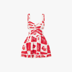 Women's Mini Dress – Red White Floral Cotton, Deep V-Neck Cut-Out, Bohemian-81055-d6b141ad-9aa9-439f-b8f6-63ca6062c4fe