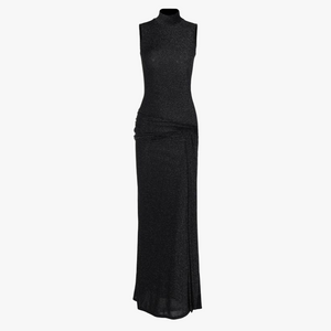 Women's Black Maxi Dress – High Neck, Sleeveless, Gathered Waist, Floor-Length, Elegant Style-81057-726c97b9-b66f-44bc-a271-44439bfea2b5