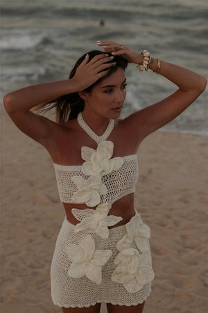 Women's Off-White Crochet Halter Floral Two-Piece Dress Set-81063-163236aa-561f-438e-806b-4ce7778921e3