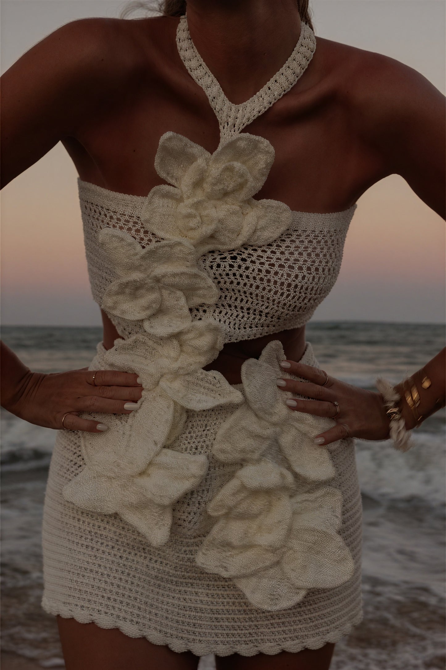 Women's Off-White Crochet Halter Floral Two-Piece Dress Set-81063-9bac0737-7780-45e9-b8ce-3738ce464826