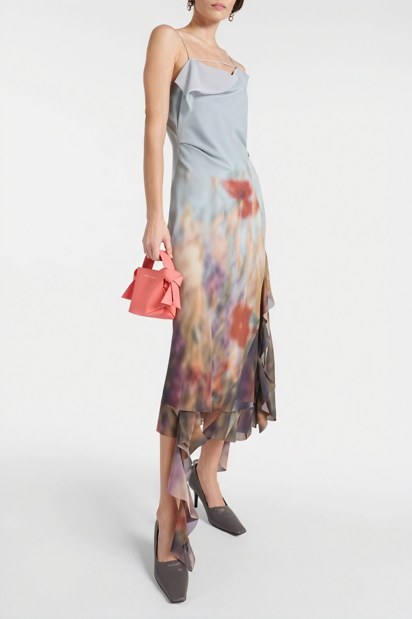 Women's Blue Draped Midi Dress – Asymmetrical Neckline, Watercolor Floral Print, Silk Satin-81074-7d6c71b0-f0ab-43e0-9d07-5d129620298d
