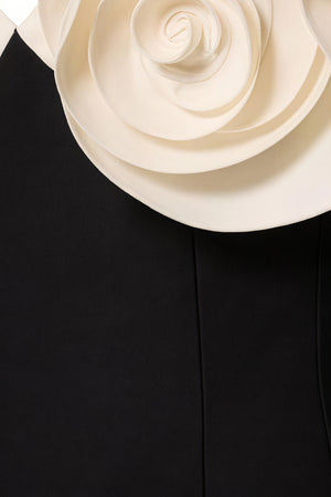 Women's Dress – Black Fitted, Sculptural Floral Embellishment, Modern Elegant-81080-2c0b37fe-854a-4cfc-aca5-7433ecd33cbb