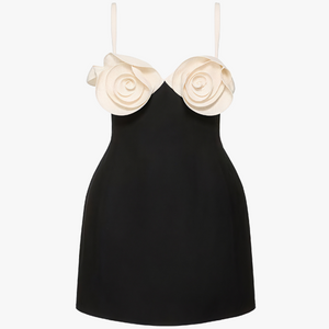 Women's Dress – Black Fitted, Sculptural Floral Embellishment, Modern Elegant-81080-034a6893-dd52-4104-b0d4-d214f43d77c5