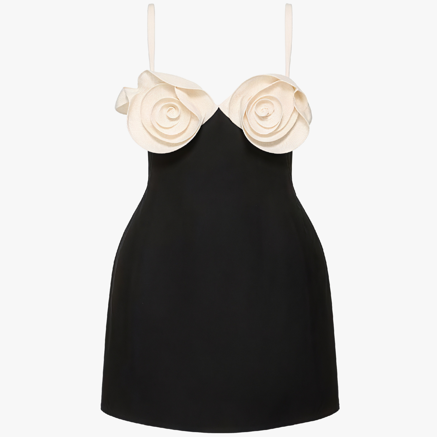 Women's Dress – Black Fitted, Sculptural Floral Embellishment, Modern Elegant-81080-034a6893-dd52-4104-b0d4-d214f43d77c5