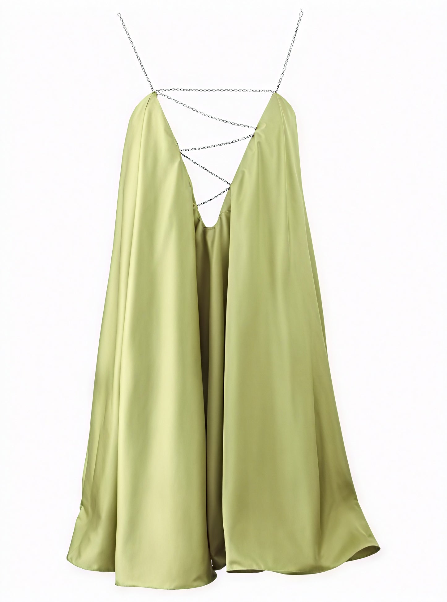 Women's Mini Dress – Satin, Embellished Chain Straps, V-Neck, A-Line, Elegant-81081-8fbe7ada-d081-4d46-9944-004f93891f21