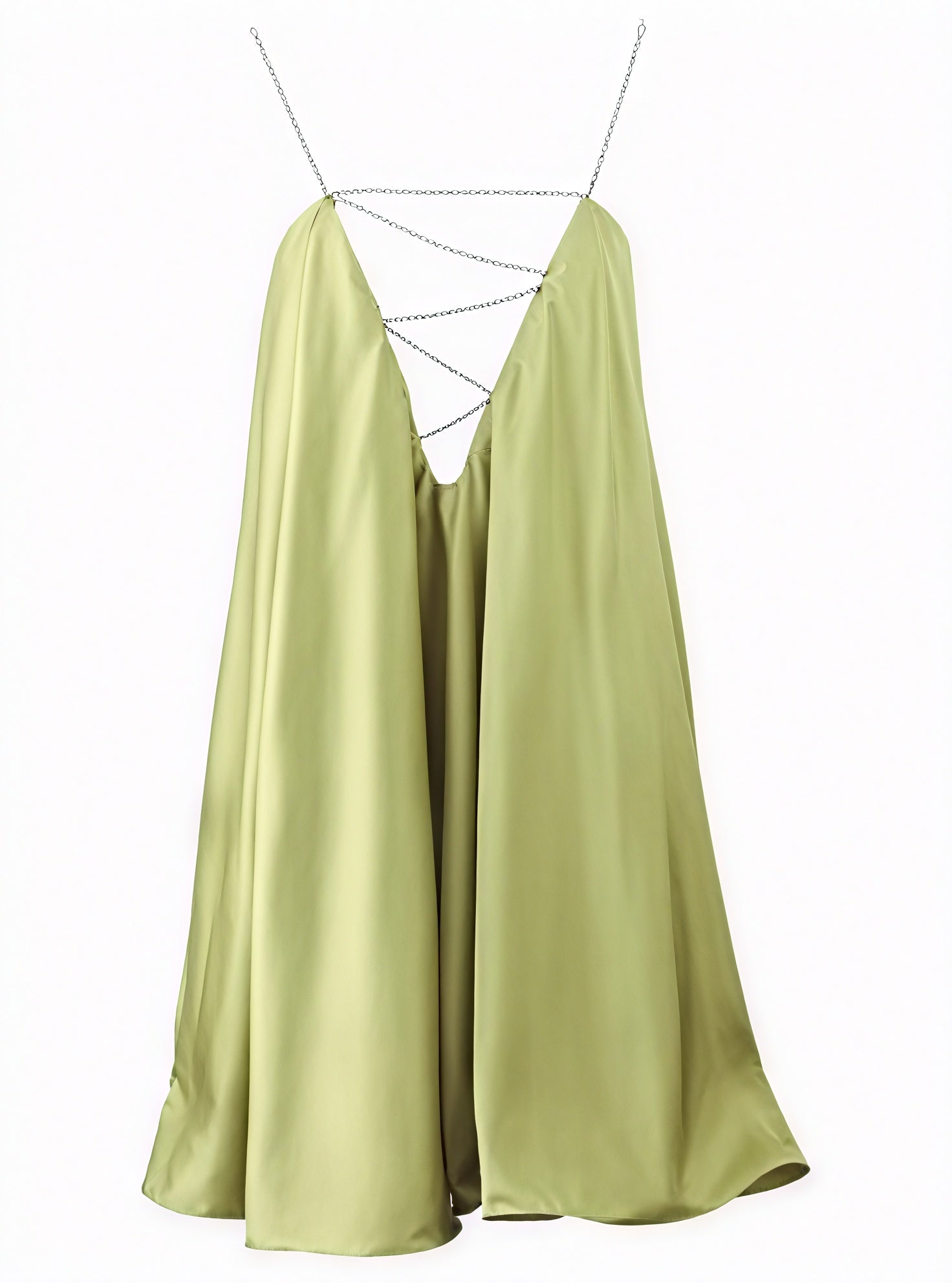 Women's Mini Dress – Satin, Embellished Chain Straps, V-Neck, A-Line, Elegant-81081-8fbe7ada-d081-4d46-9944-004f93891f21
