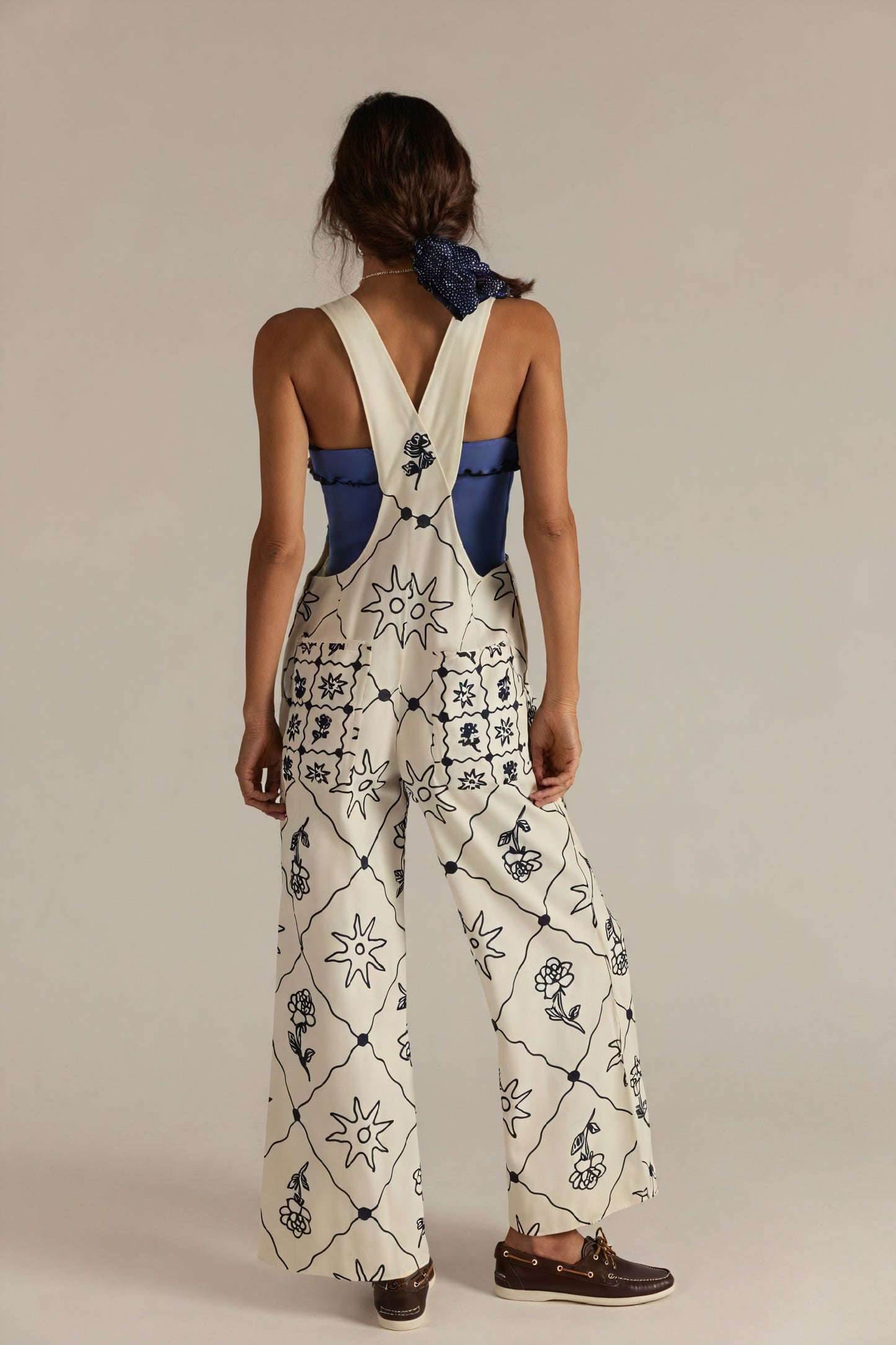 Women's Cream Cotton Overalls – Wide-Leg, Intricate Patterned Bib-81085-6b4c6497-7ab2-49eb-8547-48fe76800aa6