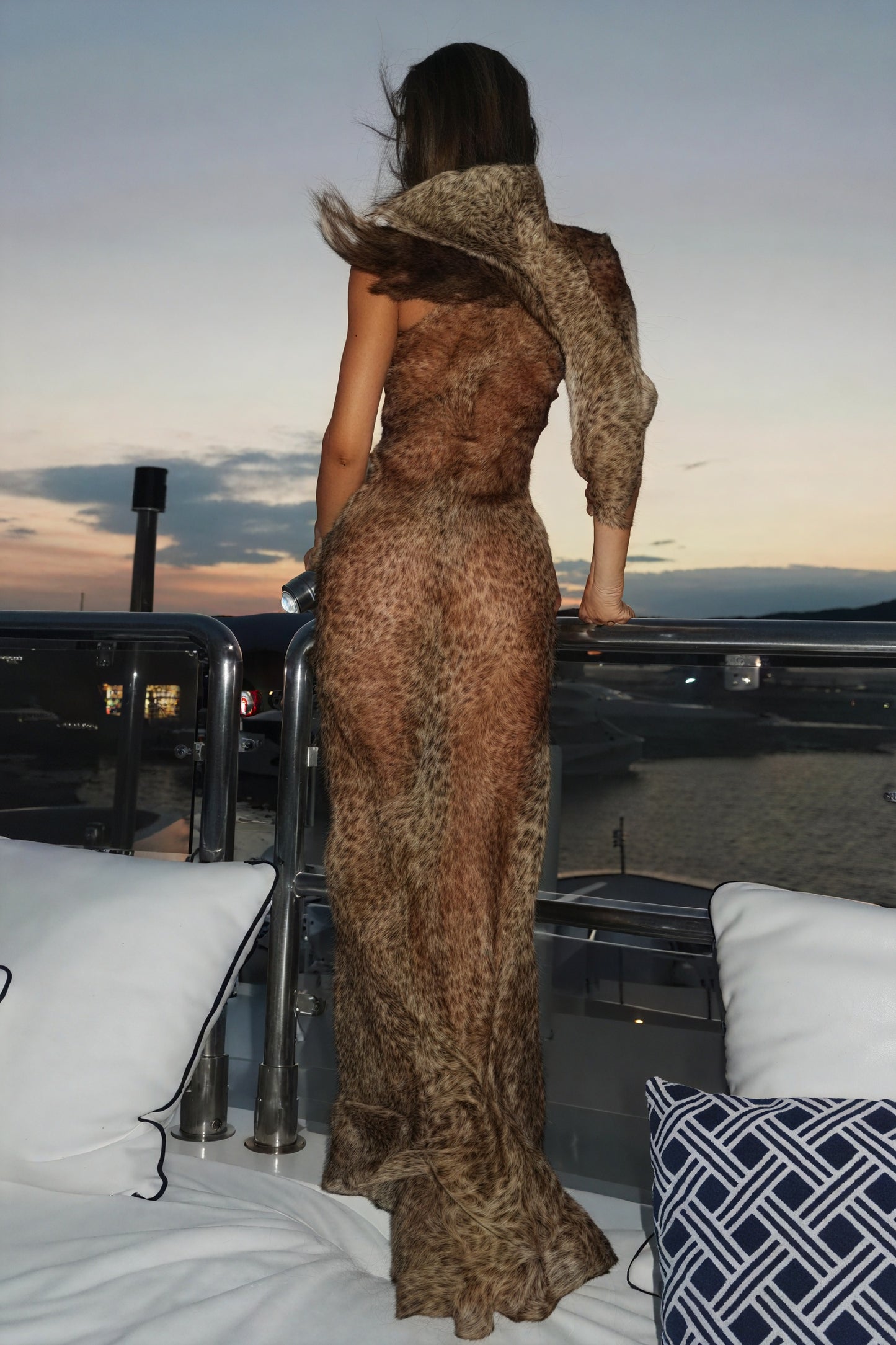 Women's One-Shoulder Maxi Dress – Brown Animal Print Sheer Polyester, Bohemian-81093-dd266767-1084-43f1-bf79-eeb037c6a754