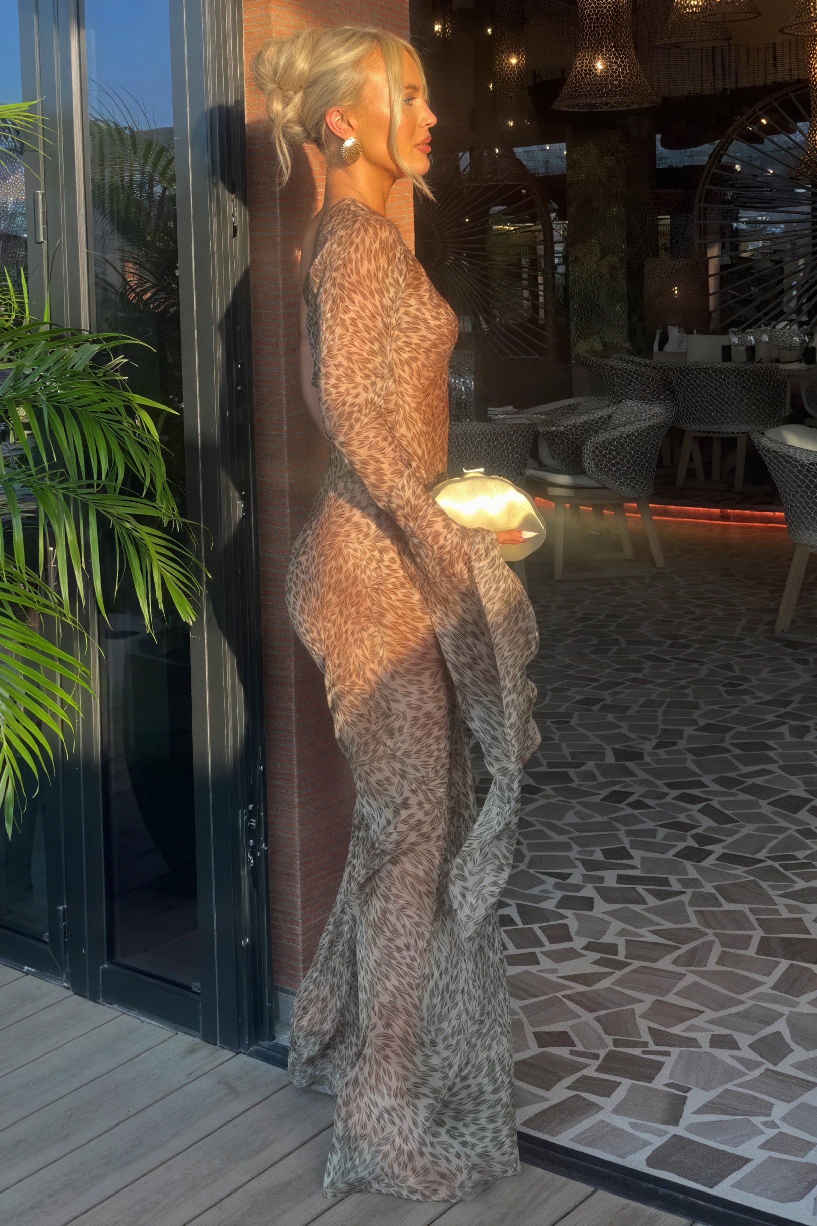 Women's One-Shoulder Maxi Dress – Brown Animal Print Sheer Polyester, Bohemian-81093-8d0e6a91-788c-439b-b10c-7dbc2f9c426c