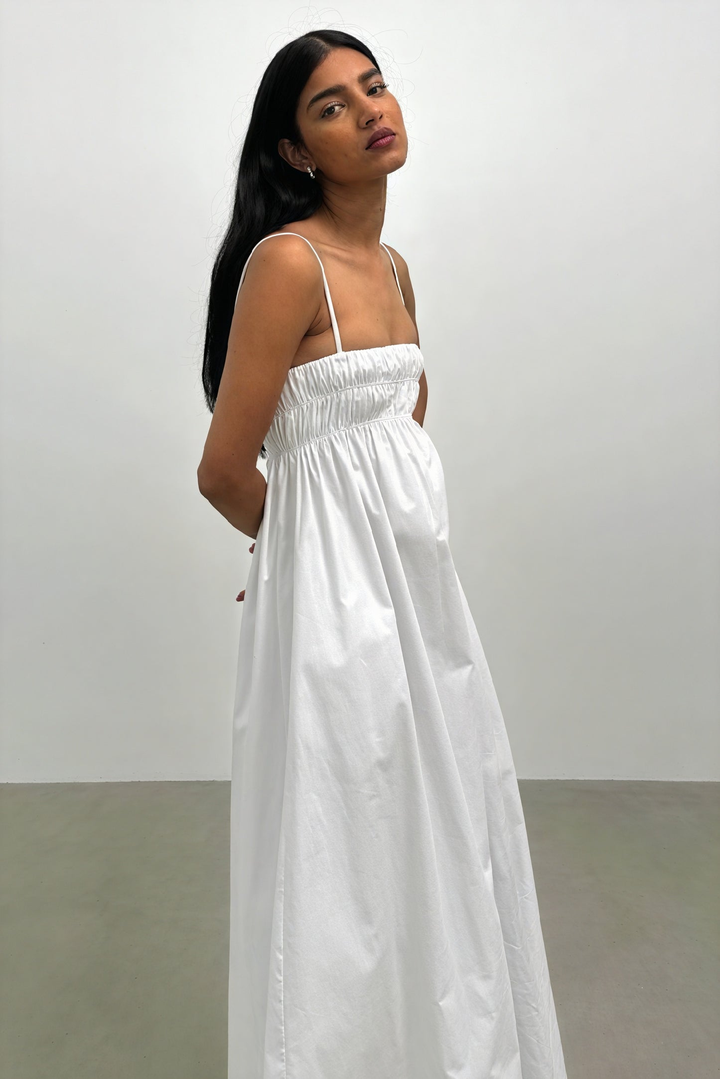 Women's White Cotton Maxi Dress – Square Neck, A-Line, Side Pockets-81099-3fbc1a54-da76-4d73-a39a-68a868816c05