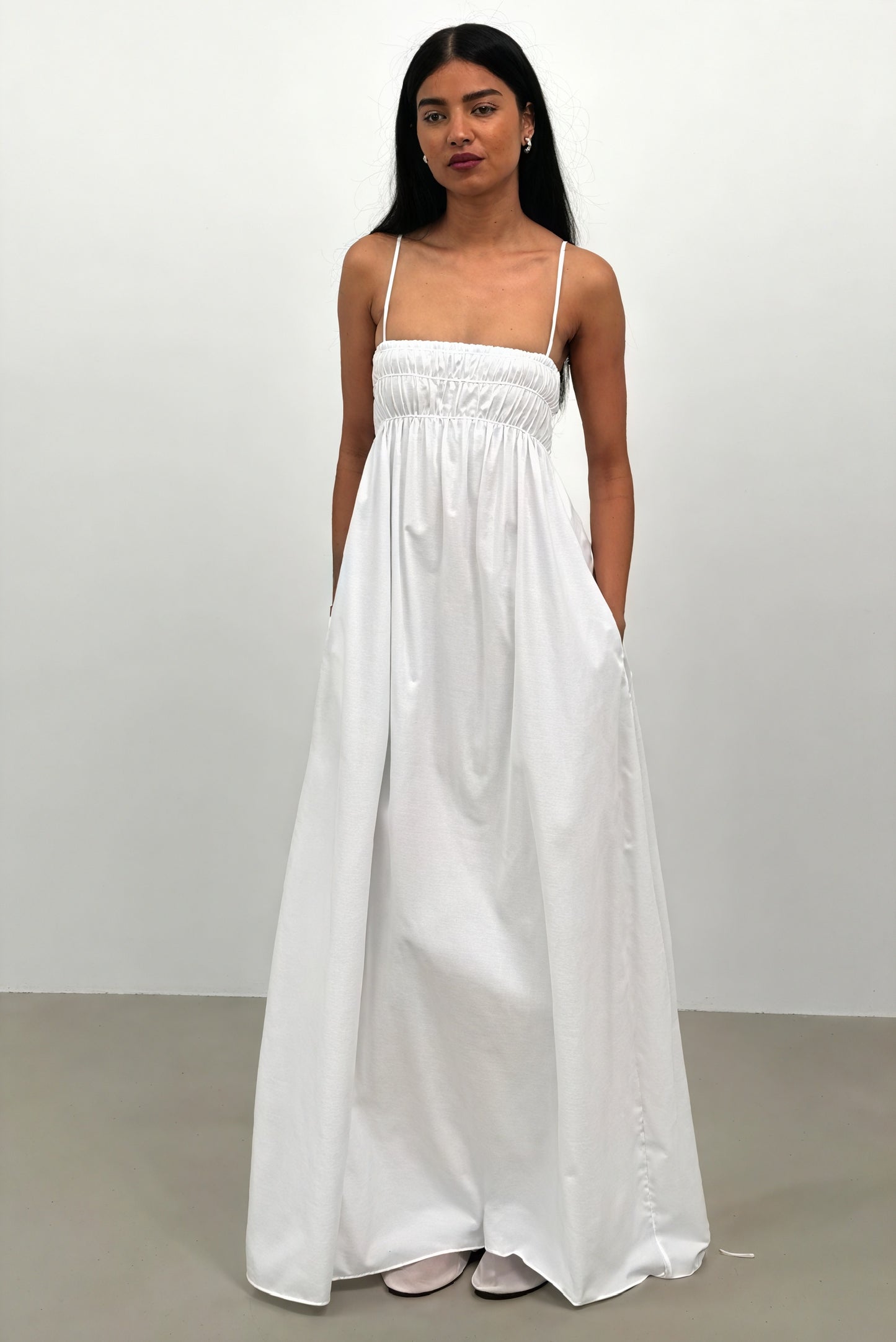 Women's White Cotton Maxi Dress – Square Neck, A-Line, Side Pockets-81099-7182c0ef-38d4-49ec-bd8b-7139998773bd
