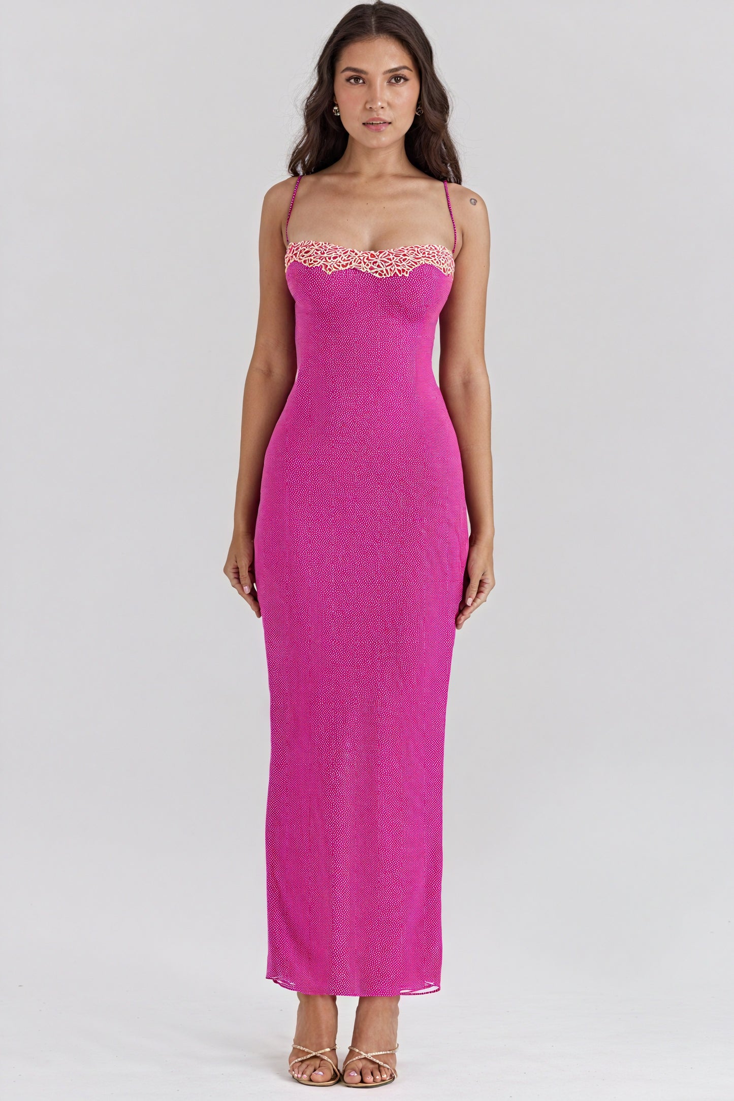 Women's Bodycon Maxi Dress – Ribbed Sweetheart Neckline Slit, Fuchsia Orange Blue-81100-be0e8ff6-f86b-4cc7-a1fc-2058e9a66e6f
