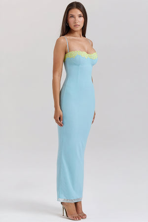 Women's Bodycon Maxi Dress – Ribbed Sweetheart Neckline Slit, Fuchsia Orange Blue-81100-90b62048-8926-4ce6-84d3-28e6af59159c