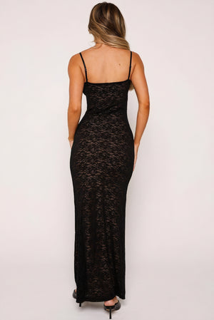 Women's Lace Maxi Dress – Sweetheart Neckline, Fitted Bodice, Floor-Length, Elegant Off-White/Black-81101-f0044b68-d0d1-4968-8a25-0c041a34132a