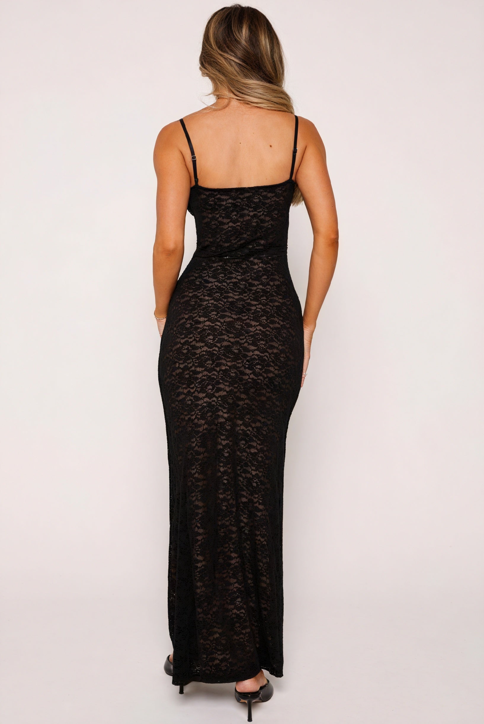 Women's Lace Maxi Dress – Sweetheart Neckline, Fitted Bodice, Floor-Length, Elegant Off-White/Black-81101-f0044b68-d0d1-4968-8a25-0c041a34132a