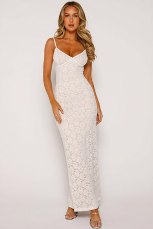 Women's Lace Maxi Dress – Sweetheart Neckline, Fitted Bodice, Floor-Length, Elegant Off-White/Black-81101-b78ed39f-7c3c-4f9e-a2b5-7b3e23bcb12f